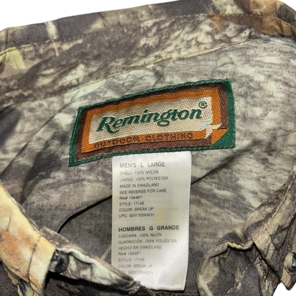 Remington Men's L Large Hunting Button Down Shirt Nylon Vented Camouflage Leaves - Picture 8 of 8
